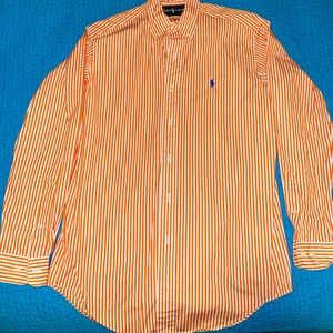 POLO Ralph Lauren Orange & White striped button down. Size Men’s Small 14.5